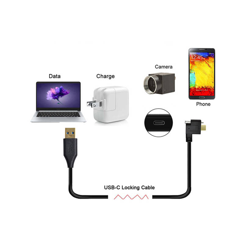 USB 3.1 Kabel 3 m Typ C Stecker zu 3.0 Typ A Stecker Winkel Schraube Schwarz | System-S