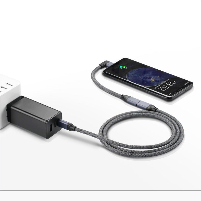 SYSTEM-S USB 3.1 Kabel 20 cm Typ C Stecker zu Buchse geflochten Winkel in Grau - DREIKS