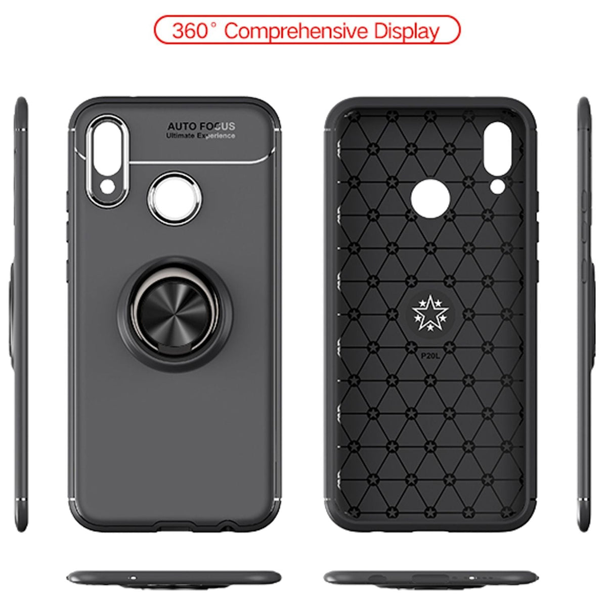 NALIA Ring Hülle kompatibel mit Huawei P20 Lite, Schutzhülle Cover magnetische Silikon Handyhülle für KFZ-Halterung 360-Grad Finger-Halter, Case Dünn Smartphone Ständer Slim Etui Bumper - Schwarz