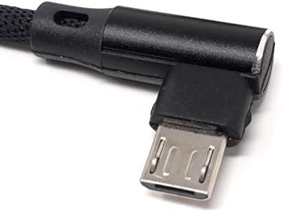 Micro USB Nylon Kabel links gewinkelt auf umkehrbarer USB Schnittstelle Typ A 2.0 in Schwarz 98 cm | System-S