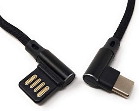 SYSTEM-S USB Type C 3.1 nylon cable to reversible USB Type A 2.0 interface 90° angled in black 29 cm