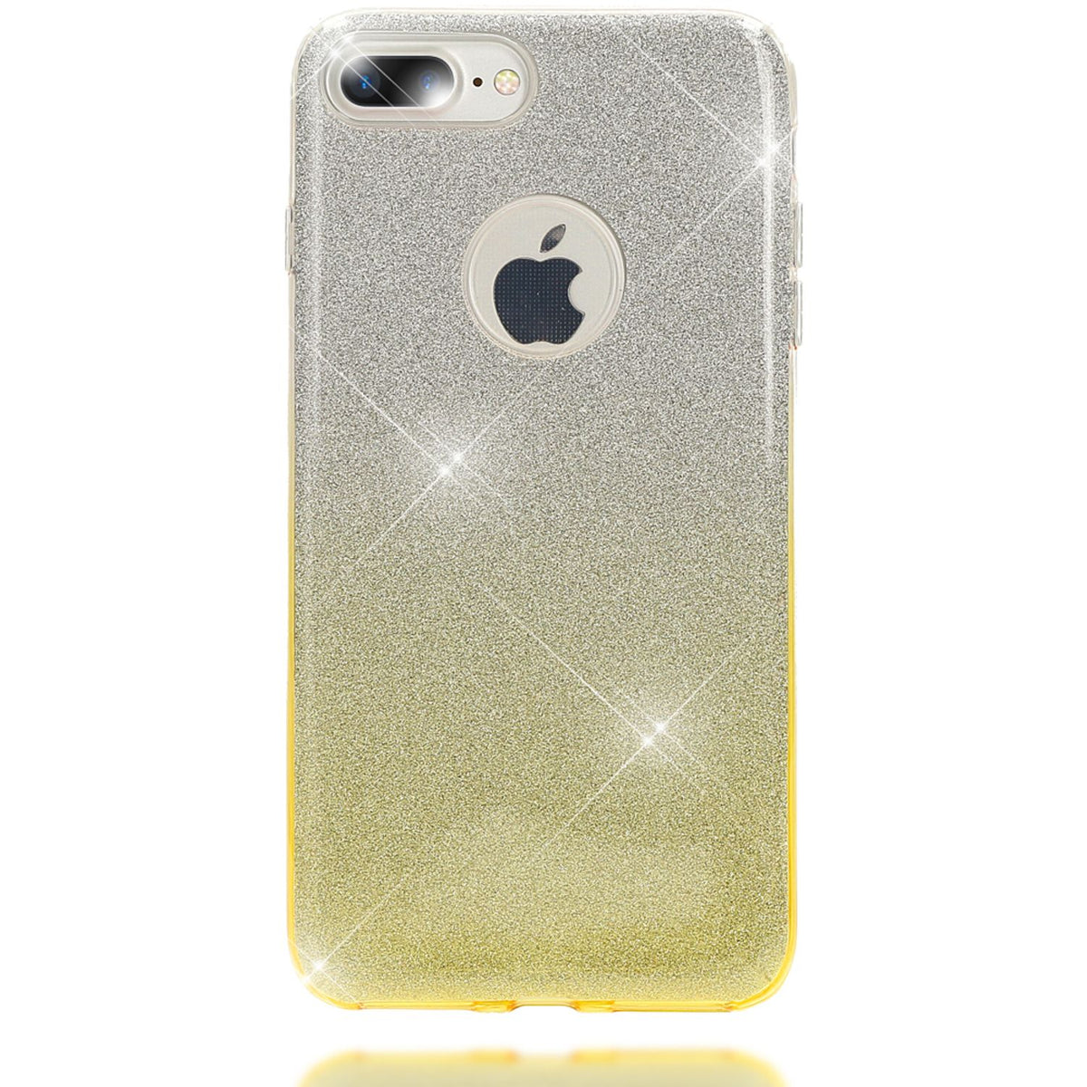 NALIA Handyhülle kompatibel mit iPhone 8 Plus / 7 Plus, Glitzer Ultra-Slim Silikon-Case Back-Cover Schutz-Hülle, Glitter Sparkle Handytasche, Dünnes Bling Strass Smart-Phone Thin Etui - Silber / Gelb