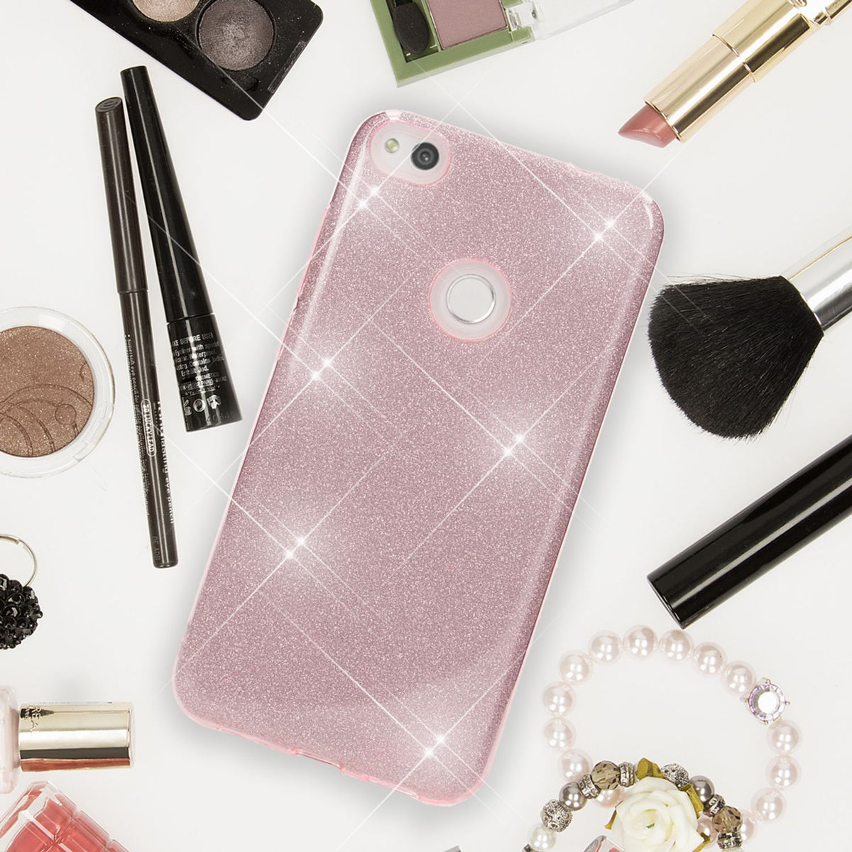 NALIA Handyhülle kompatibel mit Huawei P8 Lite 2017, Glitzer Slim Silikon-Case Back-Cover Schutzhülle, Glitter Sparkle Handy-Tasche Bumper, Dünne Bling Strass Smart-Phone Hülle