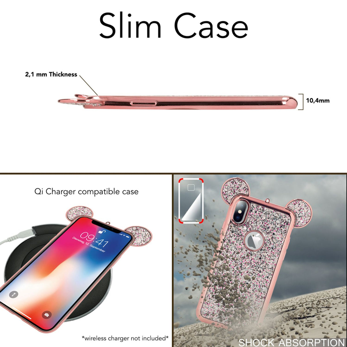 NALIA Hülle kompatibel mit iPhone XS Max, Silikon Handyhülle Glitzer mit Maus Ohren, Glitter Schutzhülle Dünnes Phone Cover Case, Strass Bling Bling Etui Handy-Tasche Bumper