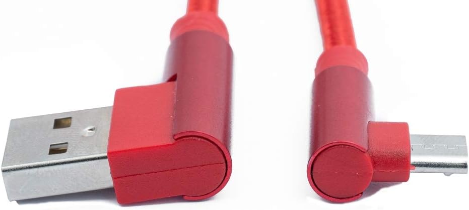 USB 2.0 Kabel 100 cm Micro Stecker zu 2.0 A Stecker Winkel geflochten in Rot | System-S