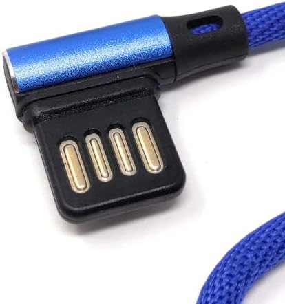 USB Typ C 3.1 Nylon Kabel auf umkehrbarer USB Schnittstelle Typ A 2.0 90° Grad gewinkelt in Blau 97 cm | System-S