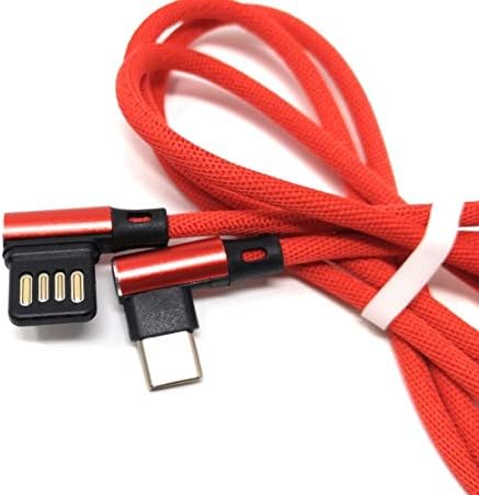 USB Typ C 3.1 Nylon Kabel auf umkehrbarer USB Schnittstelle Typ A 2.0 90° Grad gewinkelt in Rot 97 cm | System-S