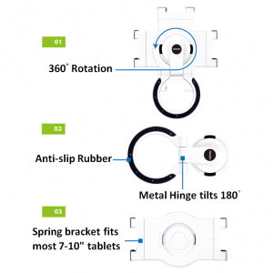 Aidata 360° Desktop Ständer für Tablet von 17 cm - 19,5 cm Rotation Schreibtisch Halterung Fuß Neigungsverstellbar Weiß