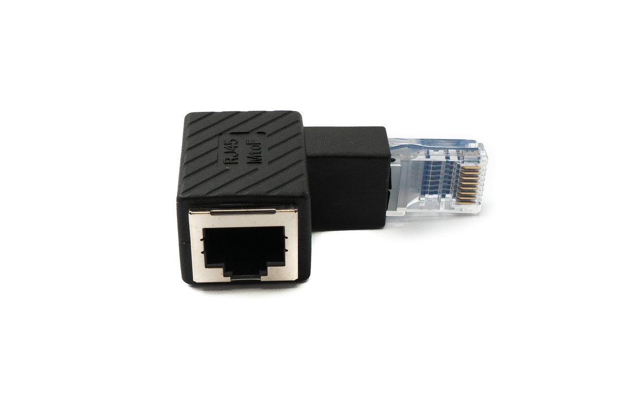 LAN Adapter RJ45 Stecker zu Buchse Winkel Ethernetadapter Kabel in Schwarz | System-S