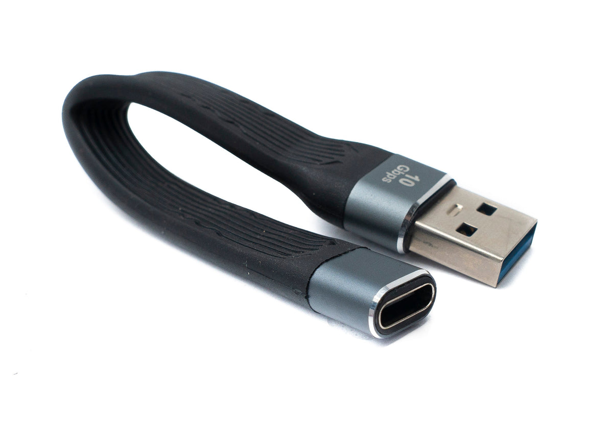 SYSTEM-S USB 3.1 Gen 2 cable 10 cm Type C female to 3.0 A male flat cable 10 Gbit/s 100W