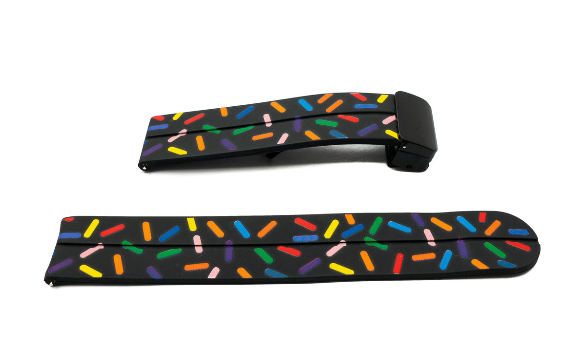 SYSTEM-S 20 mm silicone strap with folding clasp for Smartwatch with sprinkles print in black