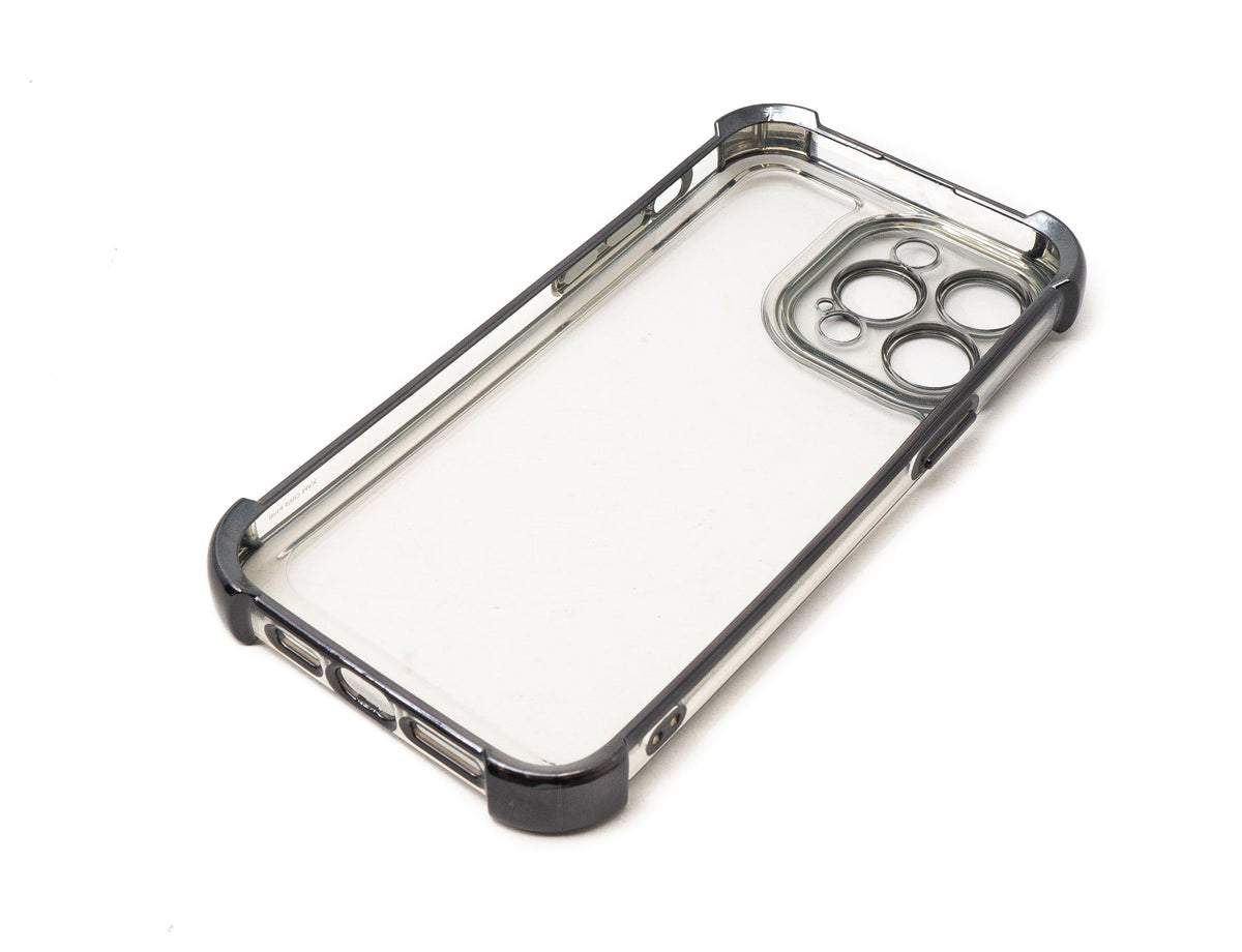 Schutzhülle stoßfest TPU Glanz Schwarz Transparent Hülle für iPhone 14 Pro Max | System-S