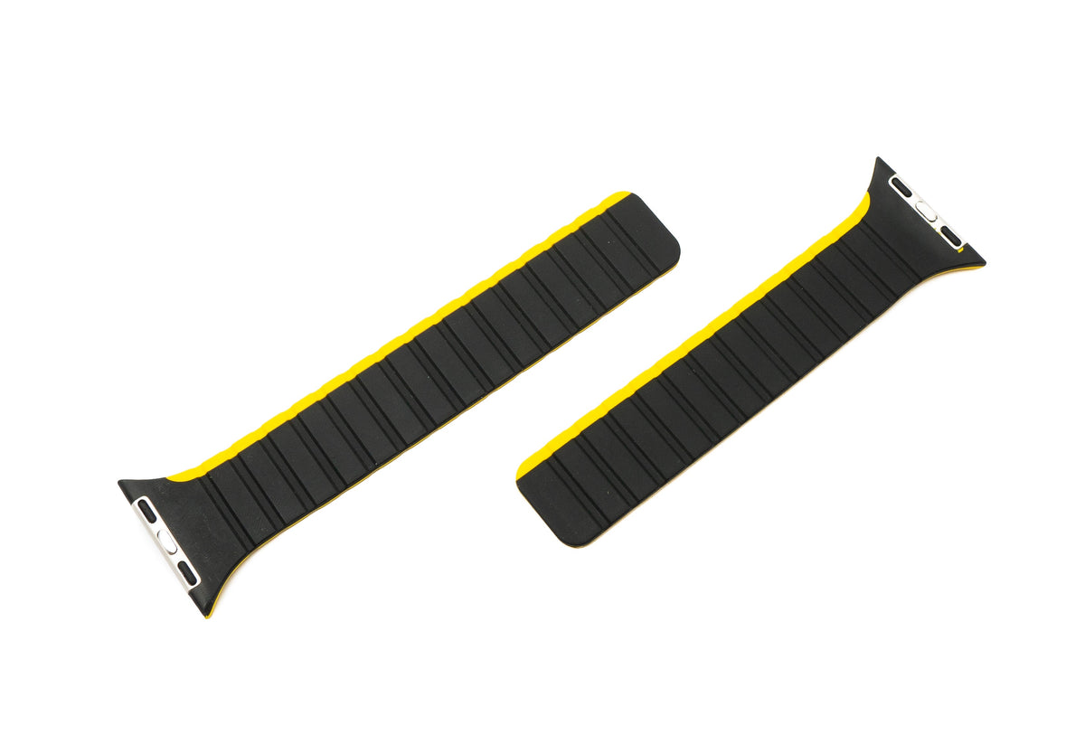 Armband 38 40 41 mm aus Silikon flexibel magnetisch für Apple Watch Smartwatch Schwarz Gelb | System-S
