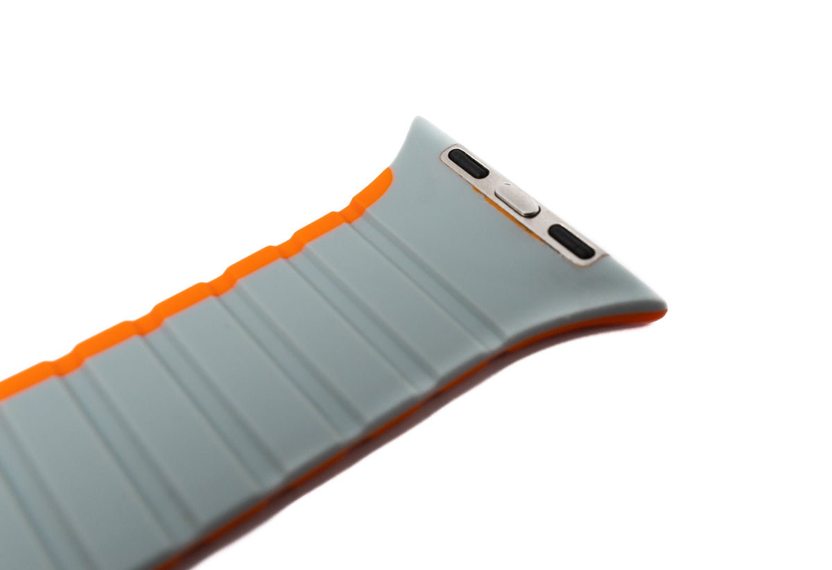 Armband 42 44 45 49 mm aus Silikon flexibel magnetisch für Apple Watch Smartwatch Orange Grau | System-S