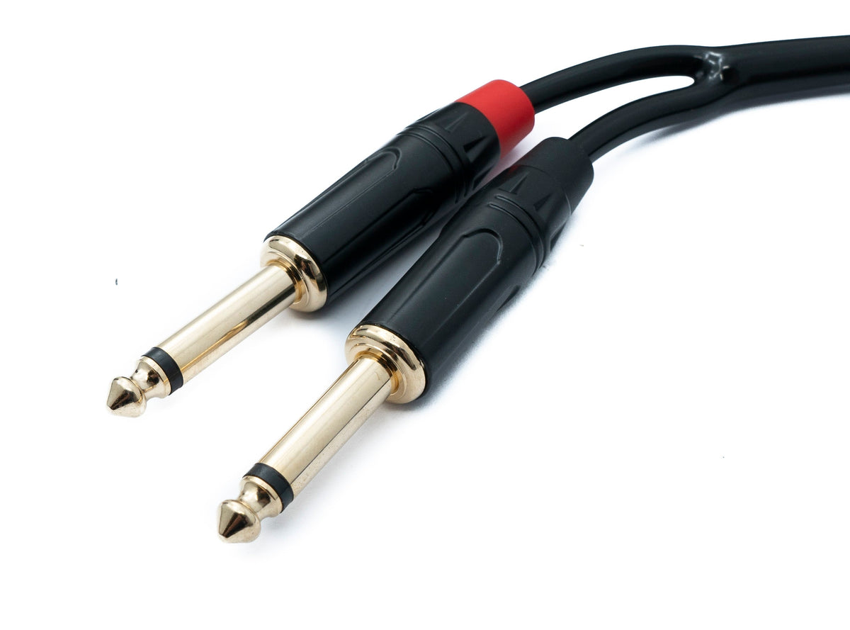 Audio Y Klinke Kabel 50 cm 2x 6,35 mm 2 polig Stecker zu 3,5 mm 3 polig Stecker AUX | System-S