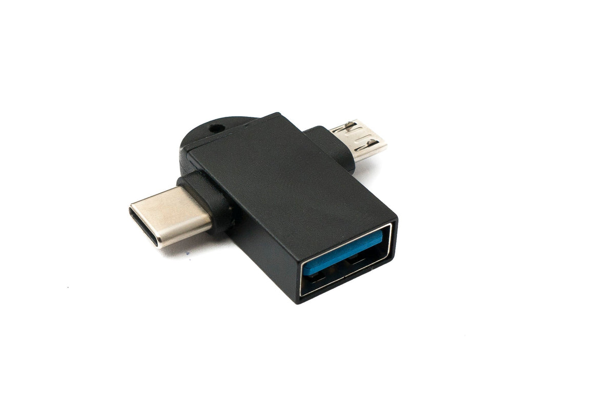 USB Y Adapter 3.1 Typ C & 2.0 Micro B Stecker zu 3.0 A Buchse Schlaufe in Schwarz | System-S