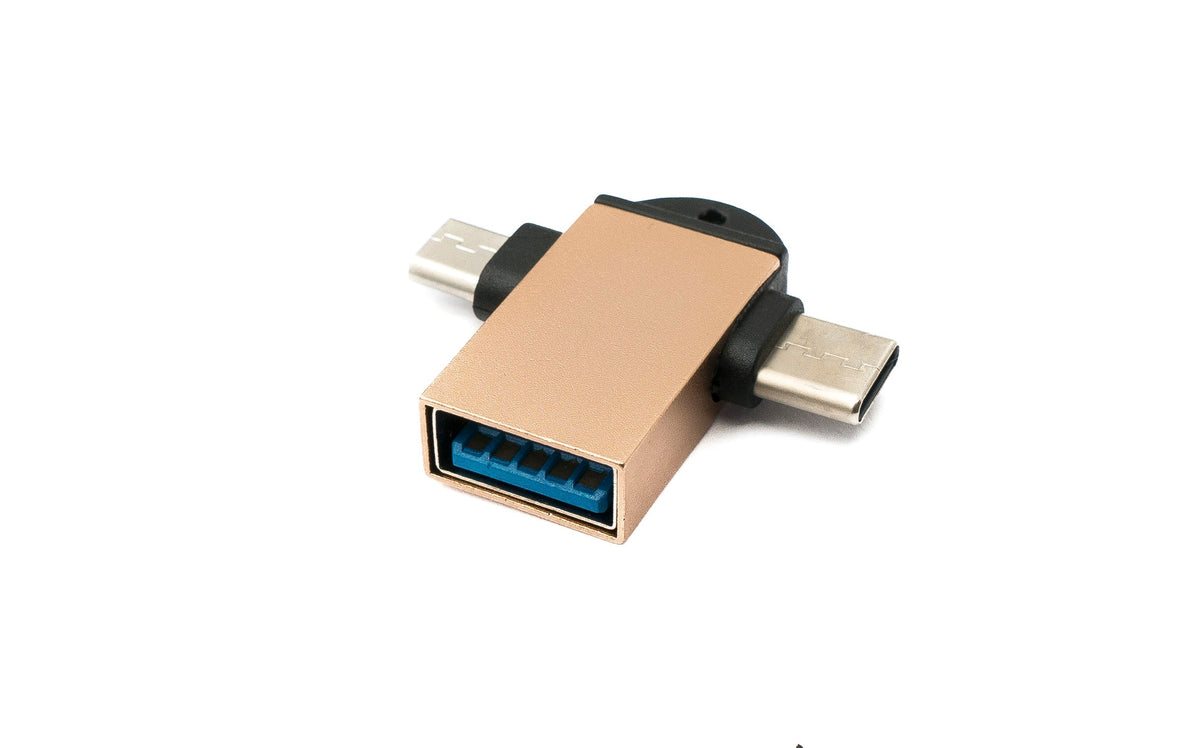 SYSTEM-S USB Y Adapter 3.1 Type C & 2.0 Micro B male to 3.0 A female loop in pink yellow