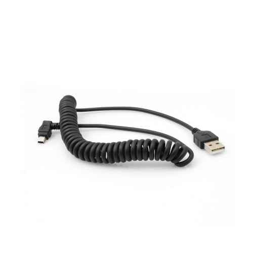 System-S Mini USB Spiral Kabel 90 Grad gewinkelt Winkelstecker Adapter Datenkabel Ladekabel 140 cm - DREIKS