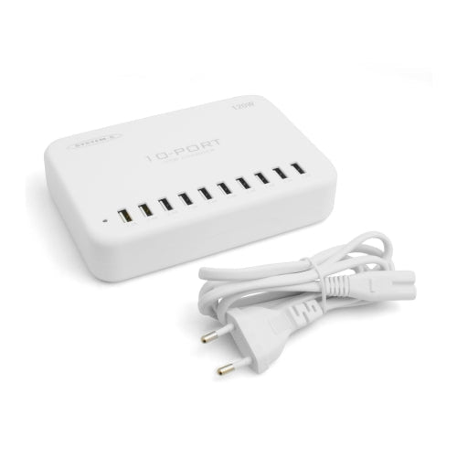 USB Hub 10 x 2.0 Typ A Buchse zu Netzteil 120 W 5V mehrfach 10er Port Charger Ladestation | System-S