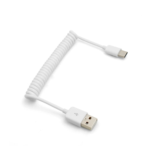 System-S USB Type C 3.1 to USB 2.0 spiral cable data cable charging cable 50 cm - 100 cm white