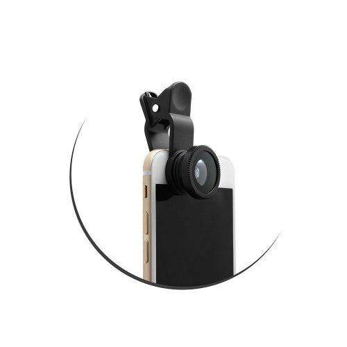 SYSTEM-S Universal 3-in-1 Clip-on Lens Fisheye 180° 0.67x Wide Angle Lens + Macro Lens for Smartphone Cell Phone Tablet PC in Black