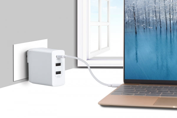 45W Quick Charge 2.0 3-Fach Mehrfach Ladeadapter 2x USB A 2.0 Eingang und 1x USB 3.1 Typ C Eingang Netzteil Ladegerät Schnellladegerät Ladestation | System-S