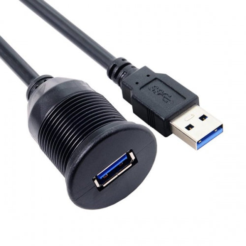 System-S 1m Dual USB A 3.0 Extension Cable Panel Mount Socket for Flush-Mounted Dashboard
