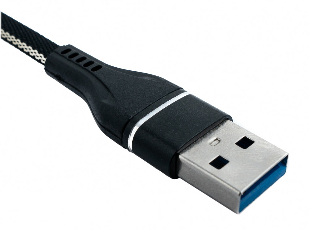USB 3.1 Kabel 1 m Typ C Stecker zu 3.0 Typ A Stecker flach geflochten in Schwarz | System-S