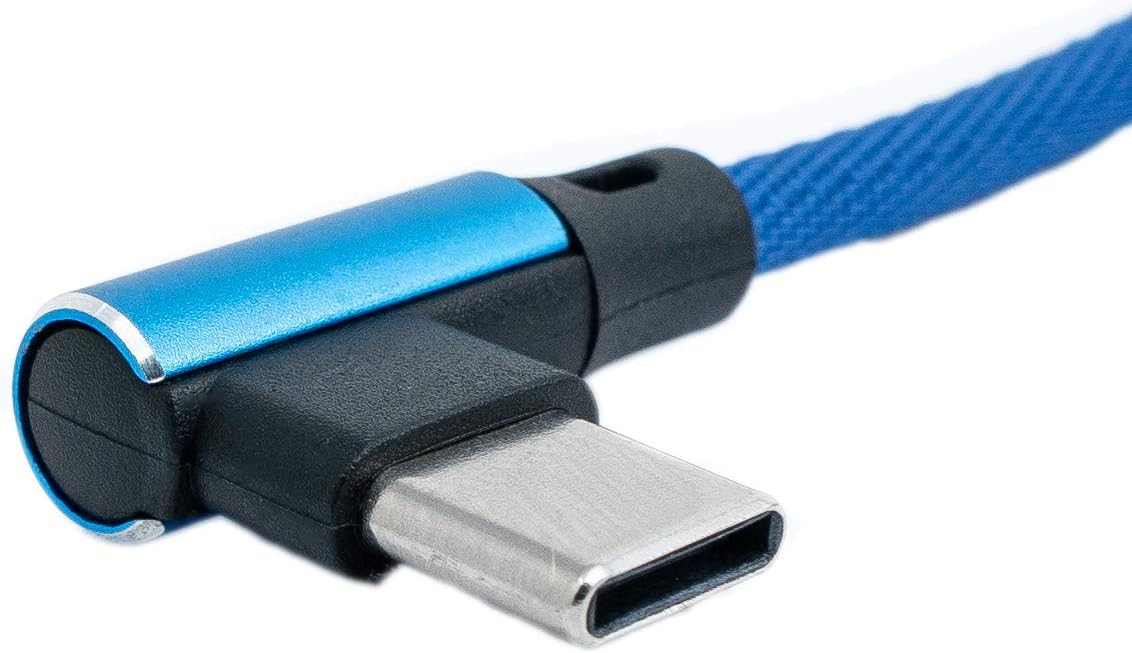 SYSTEM-S USB 3.1 Kabel 3 m Typ C Stecker zu 2.0 A Stecker Winkel Kabel geflochten Blau - DREIKS