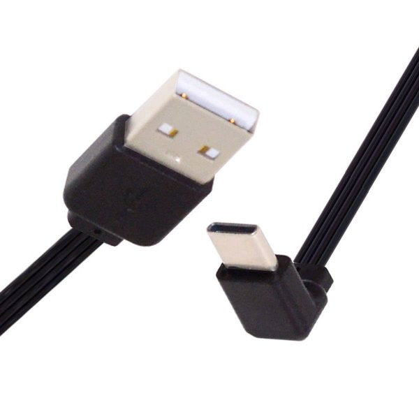 SYSTEM-S USB 3.1 cable 13 cm Type C male to 2.0 Type A male angled flat black