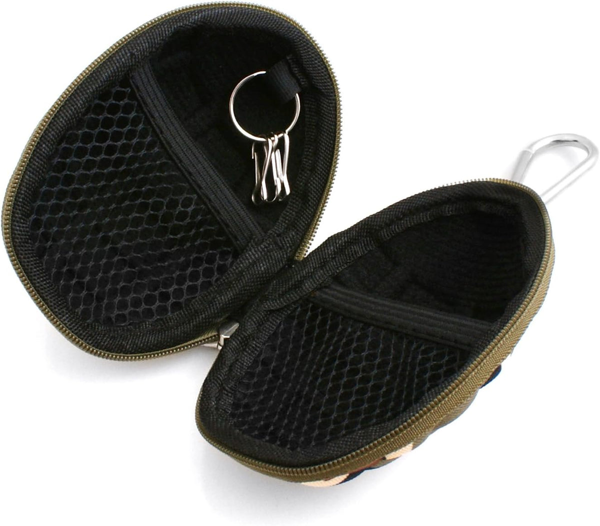 System-S Kopfhörer Schutztasche Hard Case Cover Schutz Aufbewahrungstasche Box mit Karabiner grün-camouflage - DREIKS