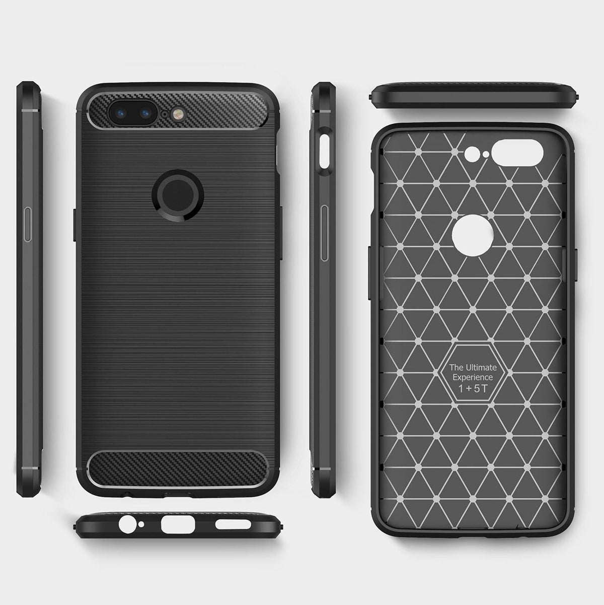 NALIA Silikonhülle für OnePlus 5T – Rutschfest & Matt – VORTEX (Gebürstete Optik & Carbon Design) – Marke aus Berlin