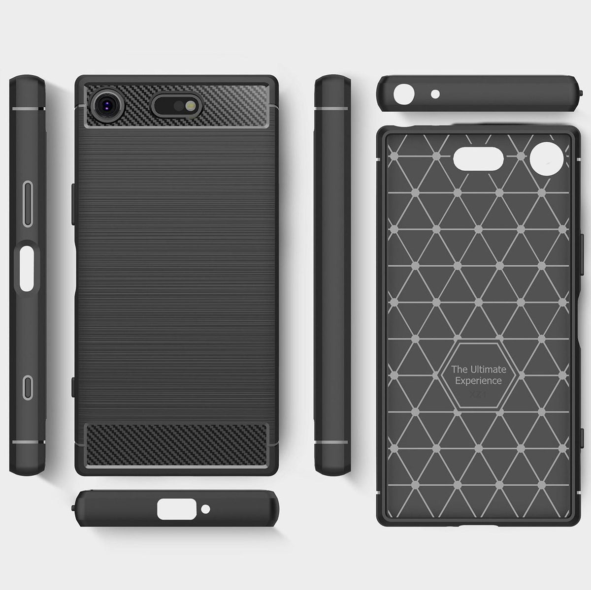 NALIA Silikonhülle für Sony Xperia XZ1 Compact – Rutschfest & Matt – VORTEX (Gebürstete Optik & Carbon Design) – Marke aus Berlin
