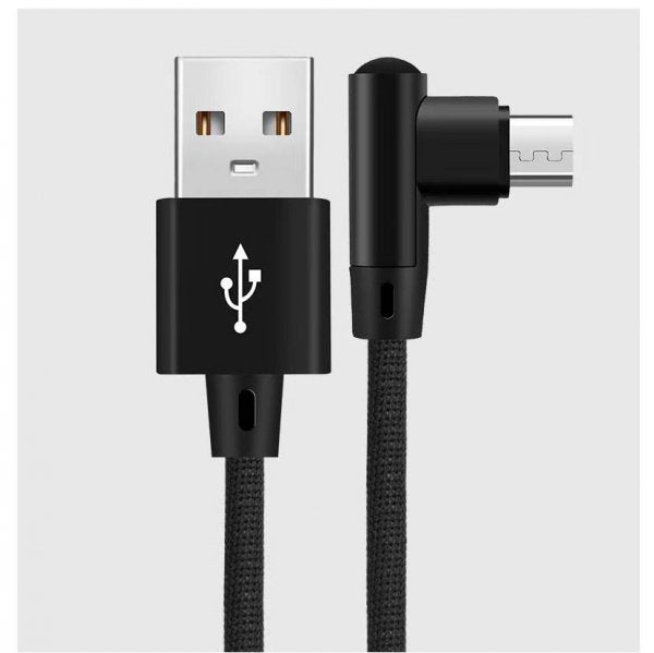 SYSTEM-S USB 2.0 Kabel 25cm Micro B Stecker zu 2.0 A Stecker Winkel geflochten in Schwarz - DREIKS