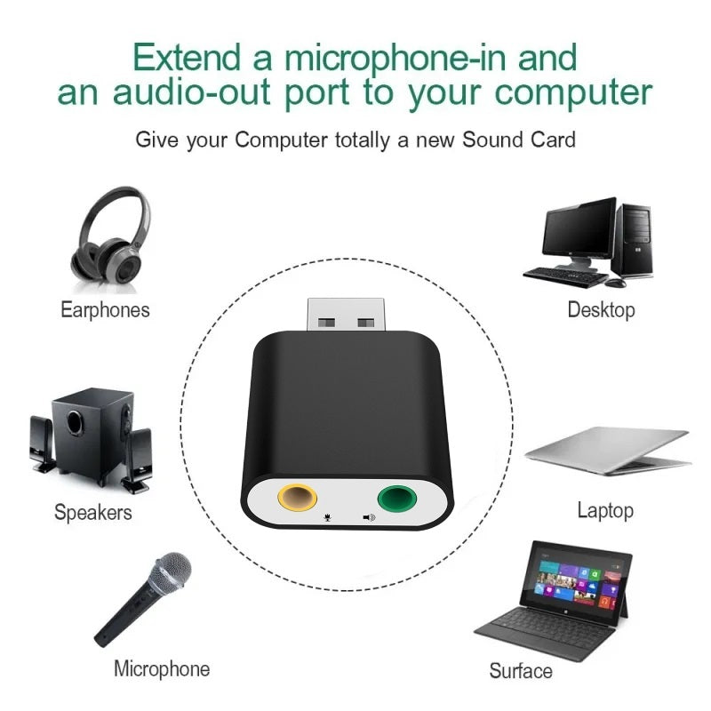Externe Soundkarte USB-Audio-Adapter 7.1 3D Virtual Surround Sound Aluminium