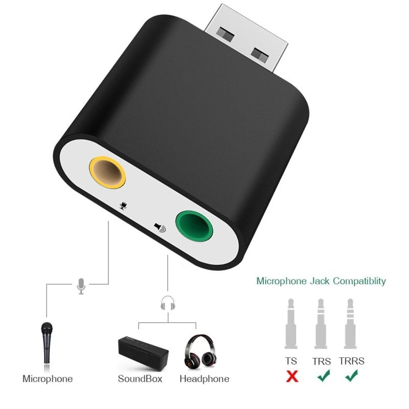 Externe Soundkarte USB-Audio-Adapter 7.1 3D Virtual Surround Sound Aluminium
