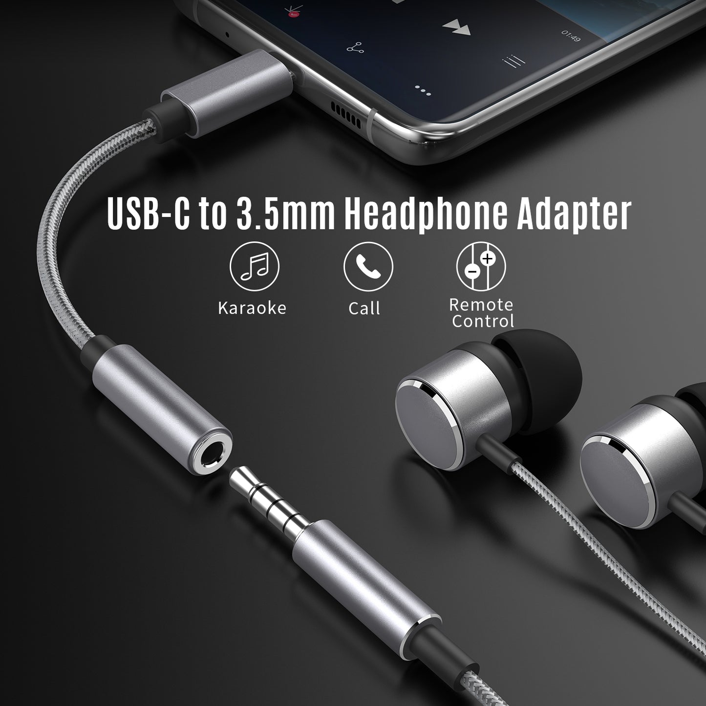 USB-C-Stecker auf AUX-3,5-mm-Buchse, Adapter für Mobiltelefon, Tablet, PC, Kopfhöreranschluss