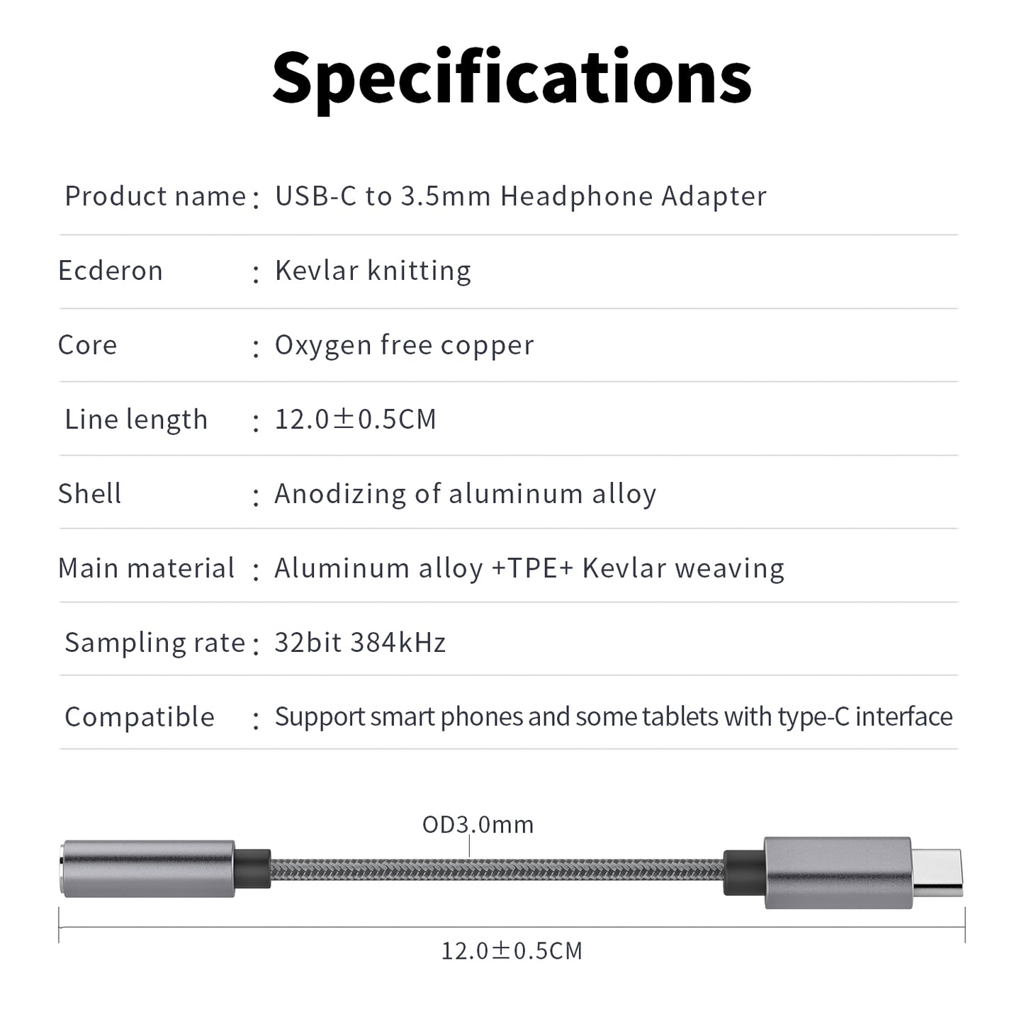 USB-C-Stecker auf AUX-3,5-mm-Buchse, Adapter für Mobiltelefon, Tablet, PC, Kopfhöreranschluss