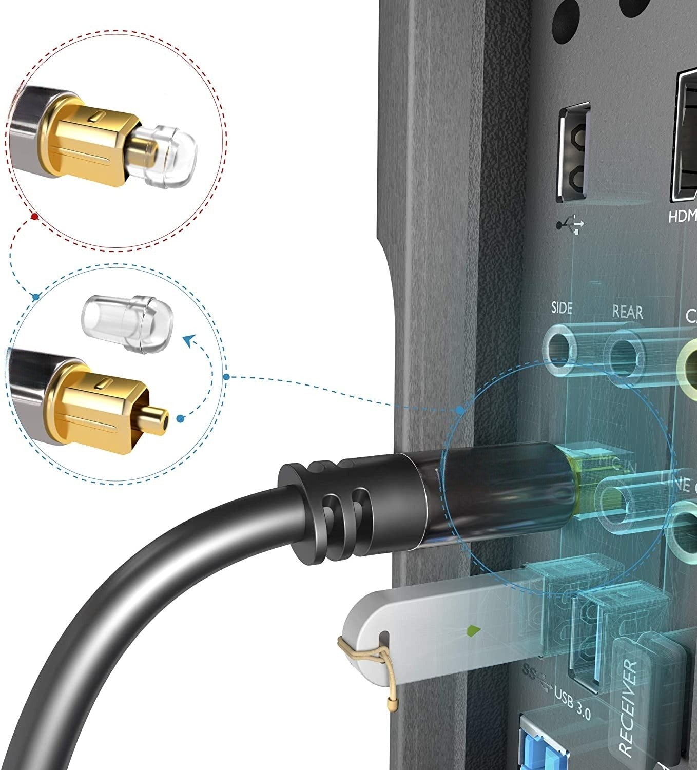 Toslink-Kabel, optisches digitales Audiokabel, LWL, SPDIF, vergoldet