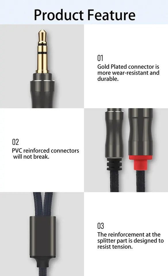 AUX 3,5-mm-Stecker auf Cinch-Stecker, Audio-Cinch, vergoldet