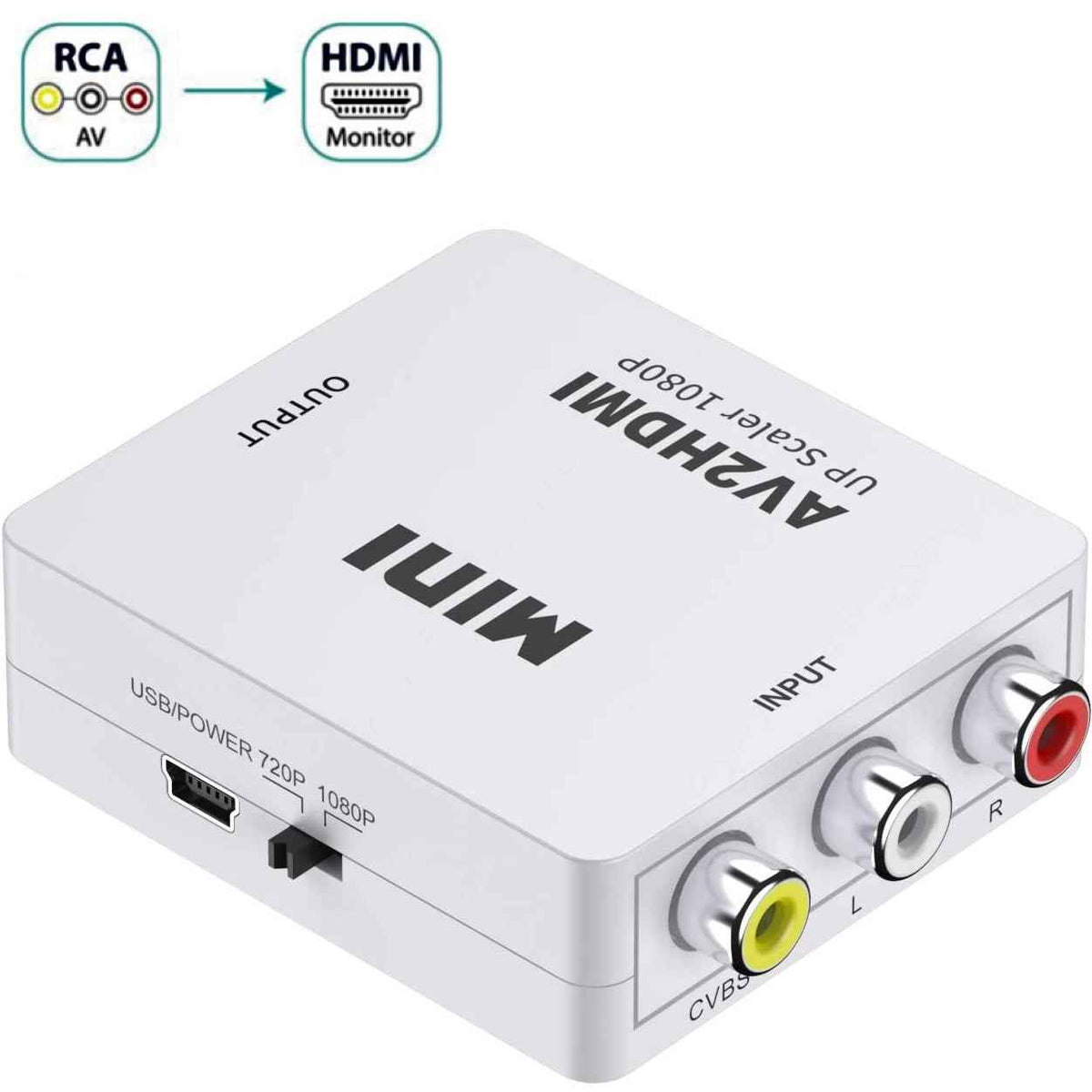 AV RCA zu HDMI Adapter Konverter Full HD 1080P Video Audio TV 3 RCA CVBS HDMI - DREIKS