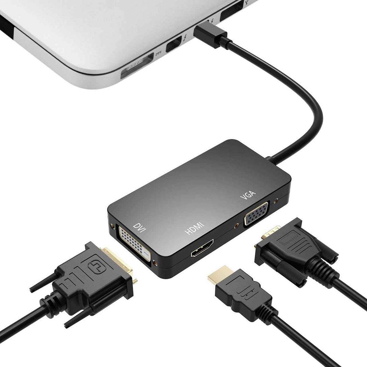 Mini DisplayPort auf HDMI DVI VGA Adapter Mini DP Konverter 3in1 1080p Schwarz oder Weiß - DREIKS