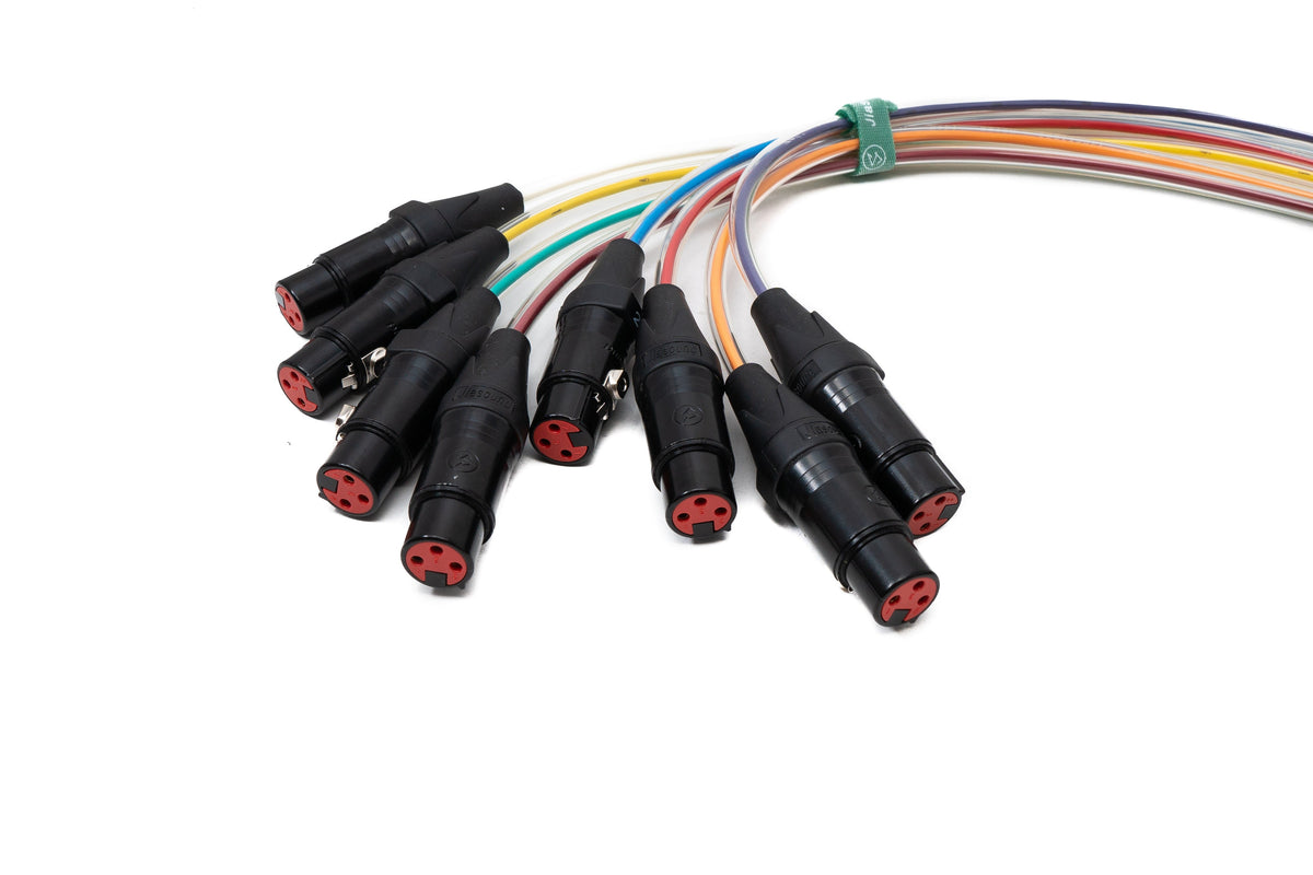 Audio Kabel 10 m XLR 3 polig 8x Stecker zu 8x Buchse AUX in Schwarz | System-S
