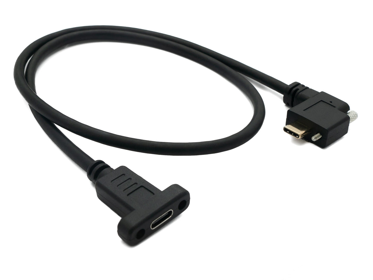 USB 3.1 Kabel 60 cm Typ C Stecker zu Buchse Schraube Winkel in Schwarz | System-S