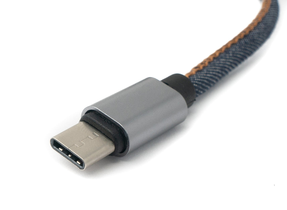 USB 3.1 Kabel 100 cm Typ C Stecker zu 2.0 Typ A Stecker geflochten in Denim Blau | System-S