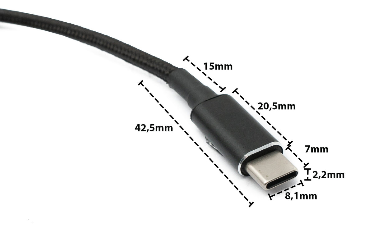USB 3.1 Kabel 150 cm Typ C Stecker zu Rectangle 11,0 x 4,5 mm Stecker geflochten | System-S