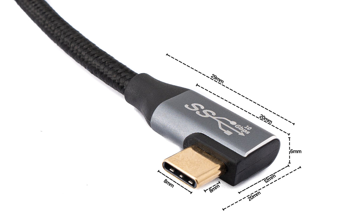 USB 3.1 Gen 2 100W Kabel 3 m Typ C Stecker zu Stecker Winkel geflochten in Schwarz | System-S