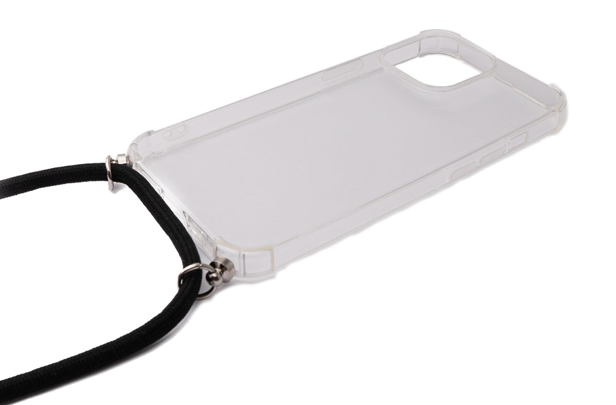 SYSTEM-S Silicone Protective Case with Neck Strap in Transparent Case for iPhone 13 Pro