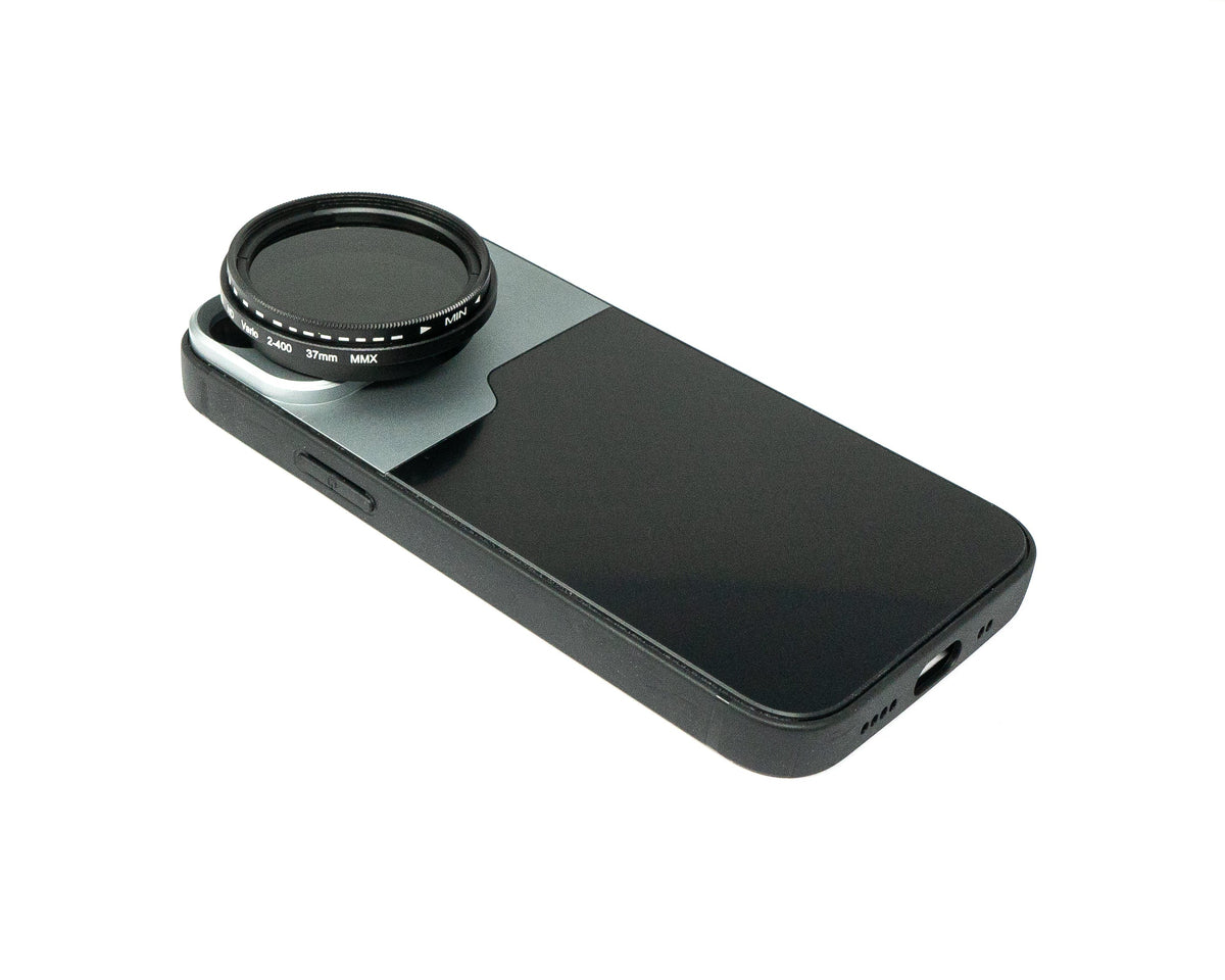 ND Vario Filter 37 mm 2 bis 4000 Neutraldichte mit Hülle für iPhone 13 Mini | System-S
