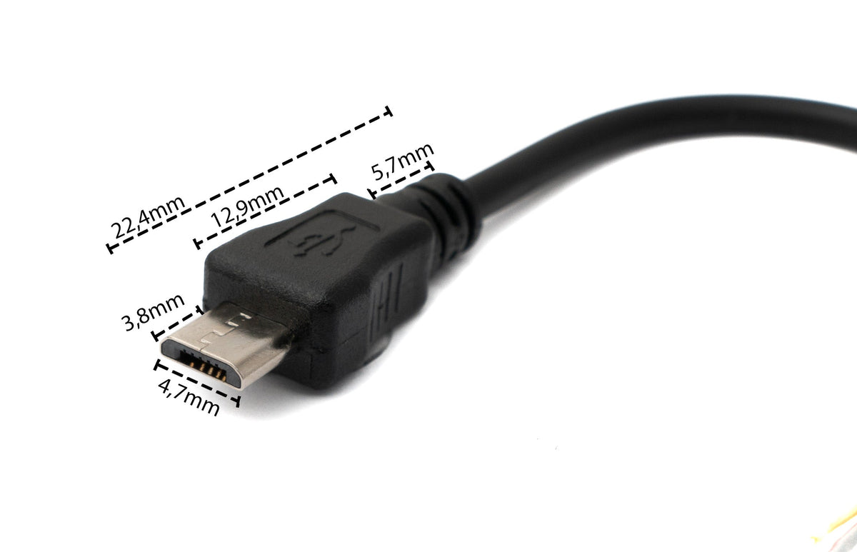 USB 2.0 Kabel 10 cm Micro B Stecker zu 2x offene Kabelenden für Raspberry Pi | System-S